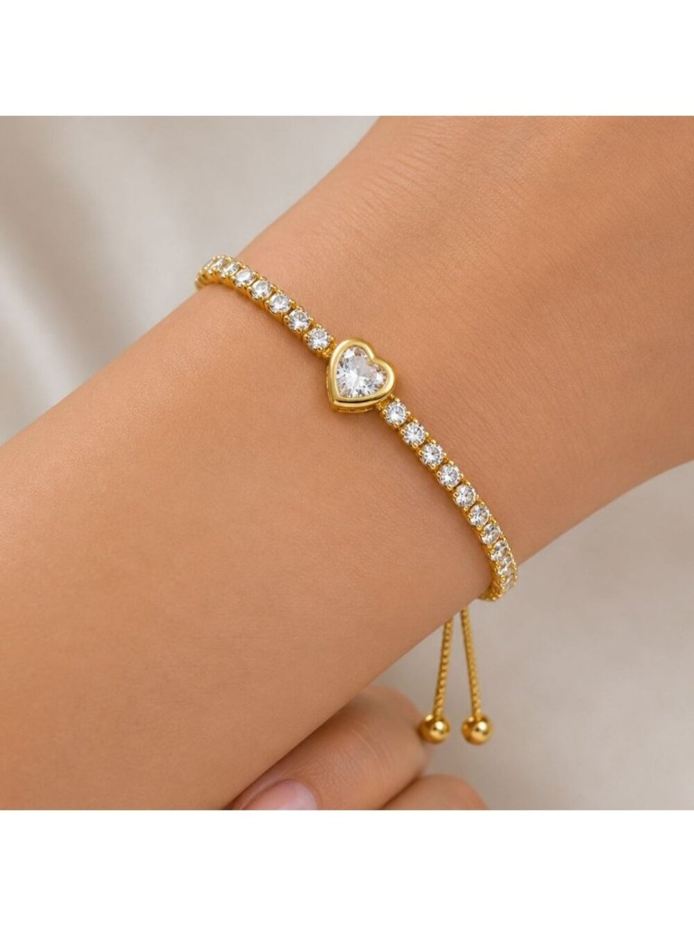 Heart Slider Bracelet Made with Swarovski Crystal New Vintage Gold Overlay